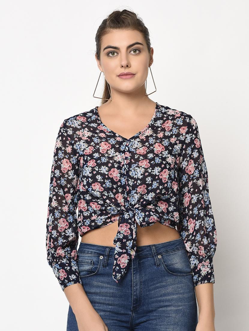 tie front floral top - 17201393 - Zoom Image - 1