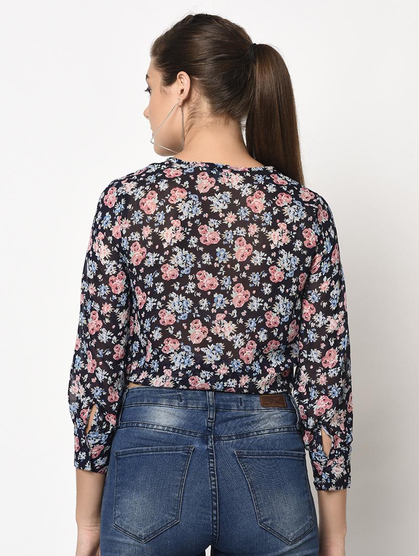 tie front floral top - 17201393 - Zoom Image - 3