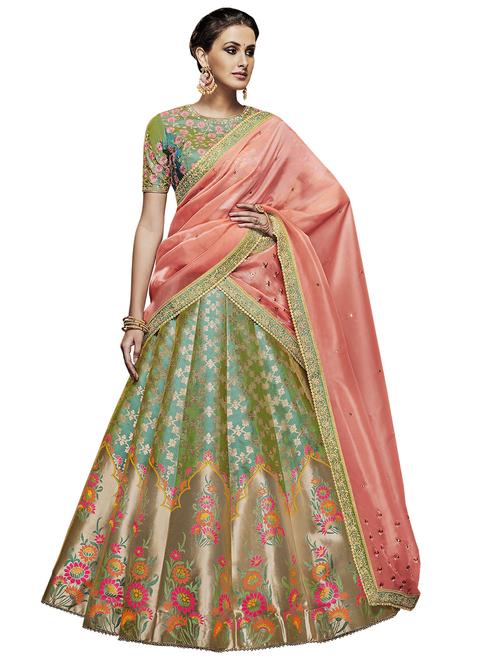 floral panelled semi-stitched lehenga - 17201916 - Standard Image - 1