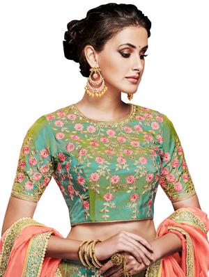 floral panelled semi-stitched lehenga - 17201916 - Standard Image - 2