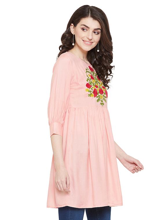 round neck embroidered a-line tunic - 17202019 - Zoom Image - 2