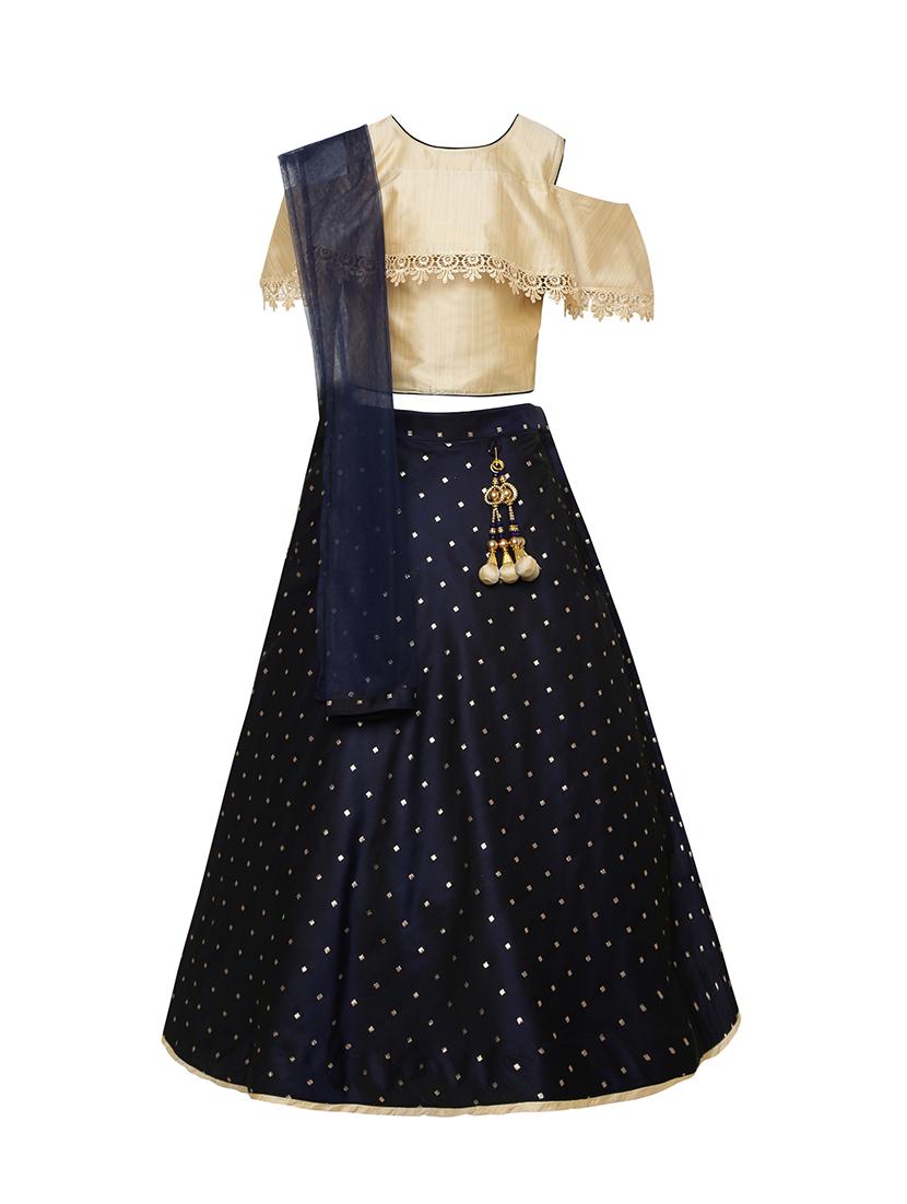 navy blue silk blend lehnga choli - 17202128 - Zoom Image - 2