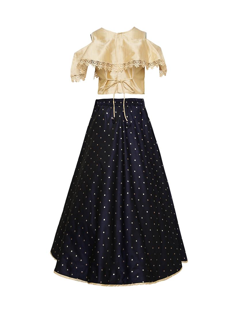 navy blue silk blend lehnga choli - 17202128 - Zoom Image - 3