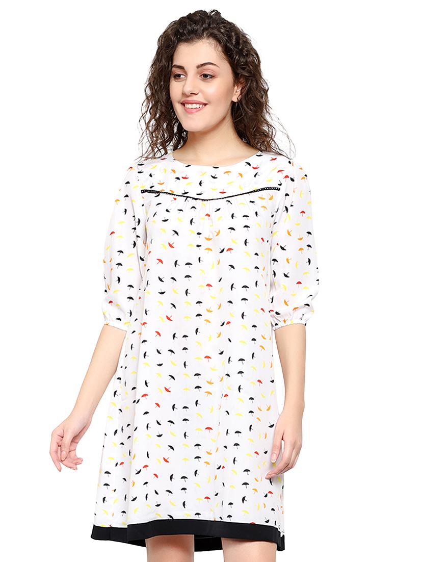 cream poly crepe aline dress - 17202804 - Zoom Image - 1