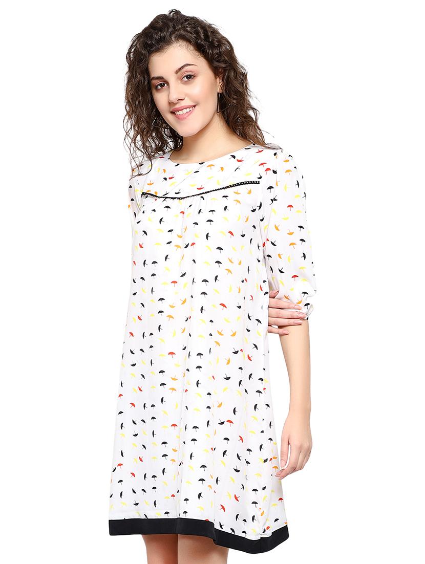 cream poly crepe aline dress - 17202804 - Zoom Image - 2