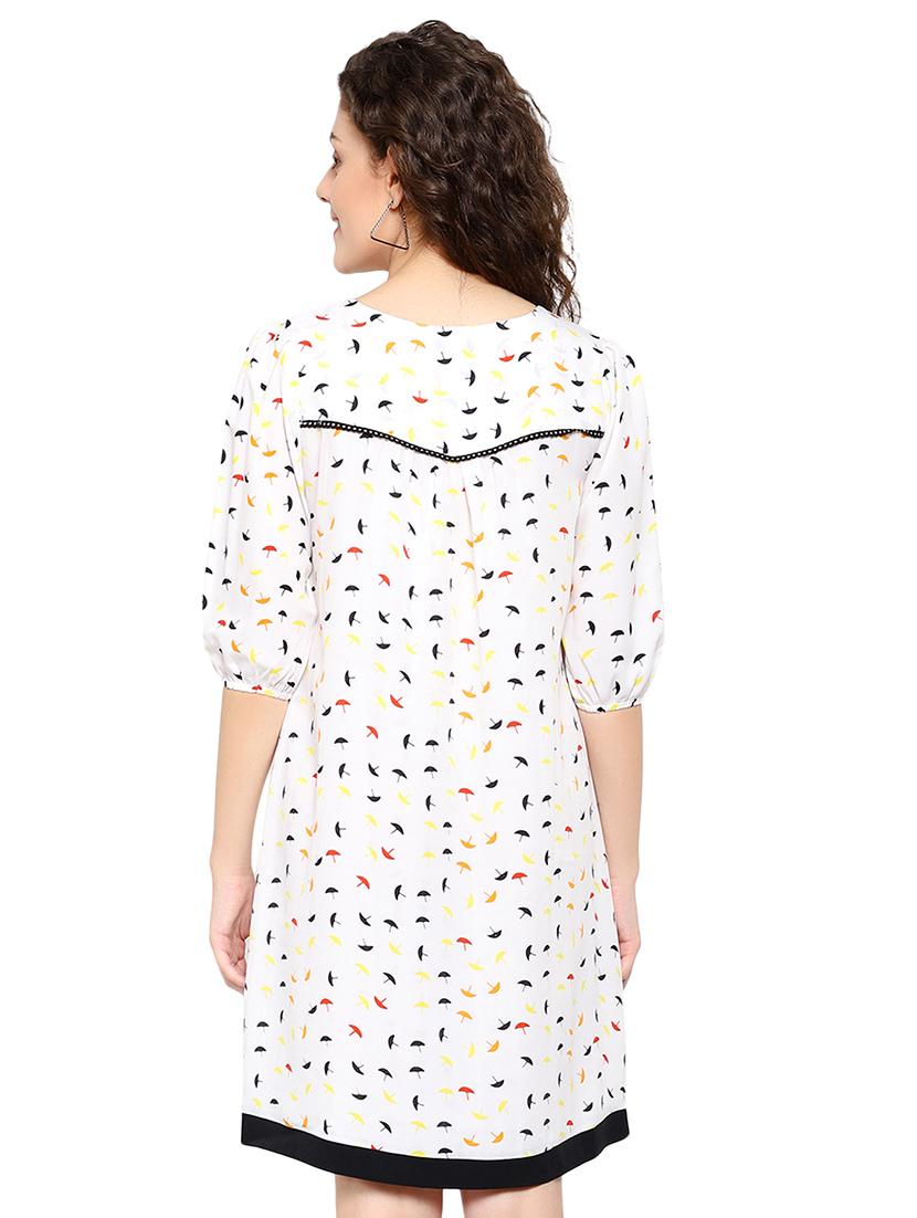 cream poly crepe aline dress - 17202804 - Zoom Image - 4