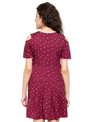 maroon poly crepe aline dress - 17202805 - Standard Image - 3