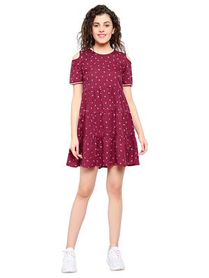 maroon poly crepe aline dress - 17202805 - Standard Image - 4