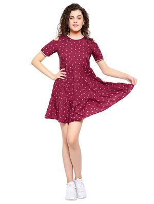 maroon poly crepe aline dress - 17202805 - Standard Image - 5