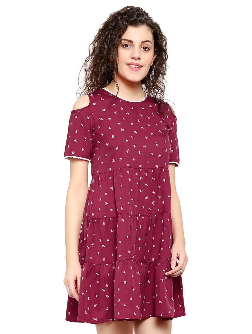 maroon poly crepe aline dress - 17202805 - Zoom Image - 1