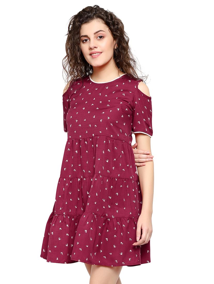 maroon poly crepe aline dress - 17202805 - Zoom Image - 2