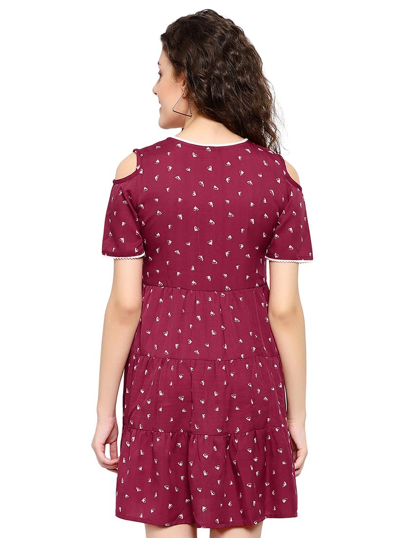 maroon poly crepe aline dress - 17202805 - Zoom Image - 3