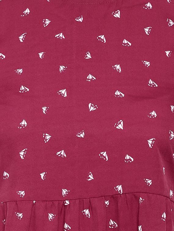maroon poly crepe aline dress - 17202805 - Zoom Image - 6