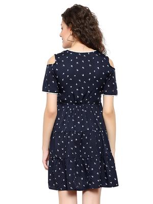 navy blue poly crepe aline dress - 17202806 - Standard Image - 3
