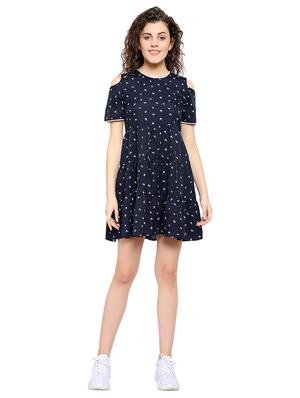 navy blue poly crepe aline dress - 17202806 - Standard Image - 4