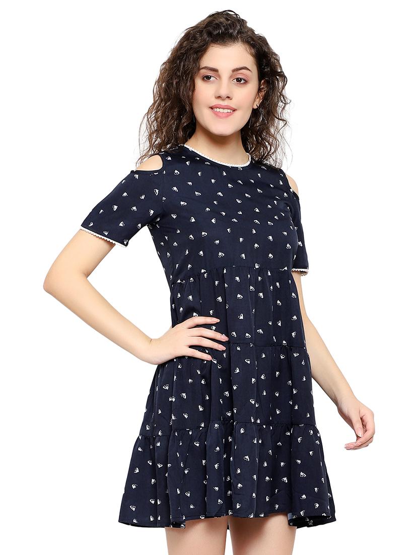 navy blue poly crepe aline dress - 17202806 - Zoom Image - 1