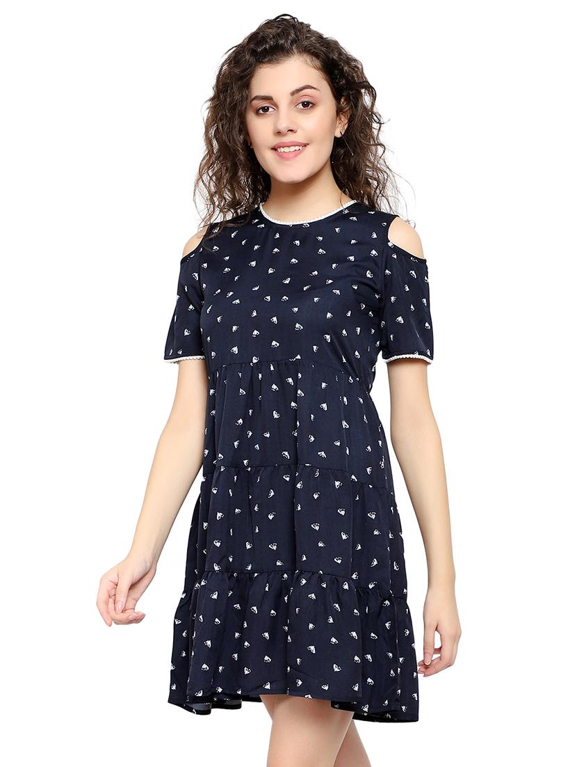 navy blue poly crepe aline dress - 17202806 - Zoom Image - 2