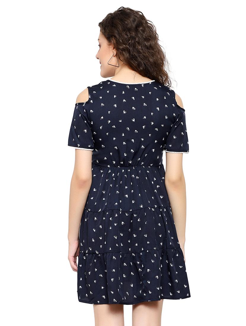 navy blue poly crepe aline dress - 17202806 - Zoom Image - 3