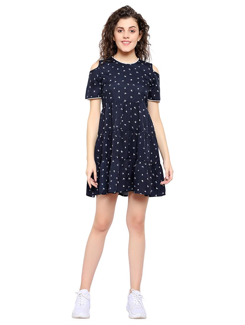 navy blue poly crepe aline dress - 17202806 - Zoom Image - 4