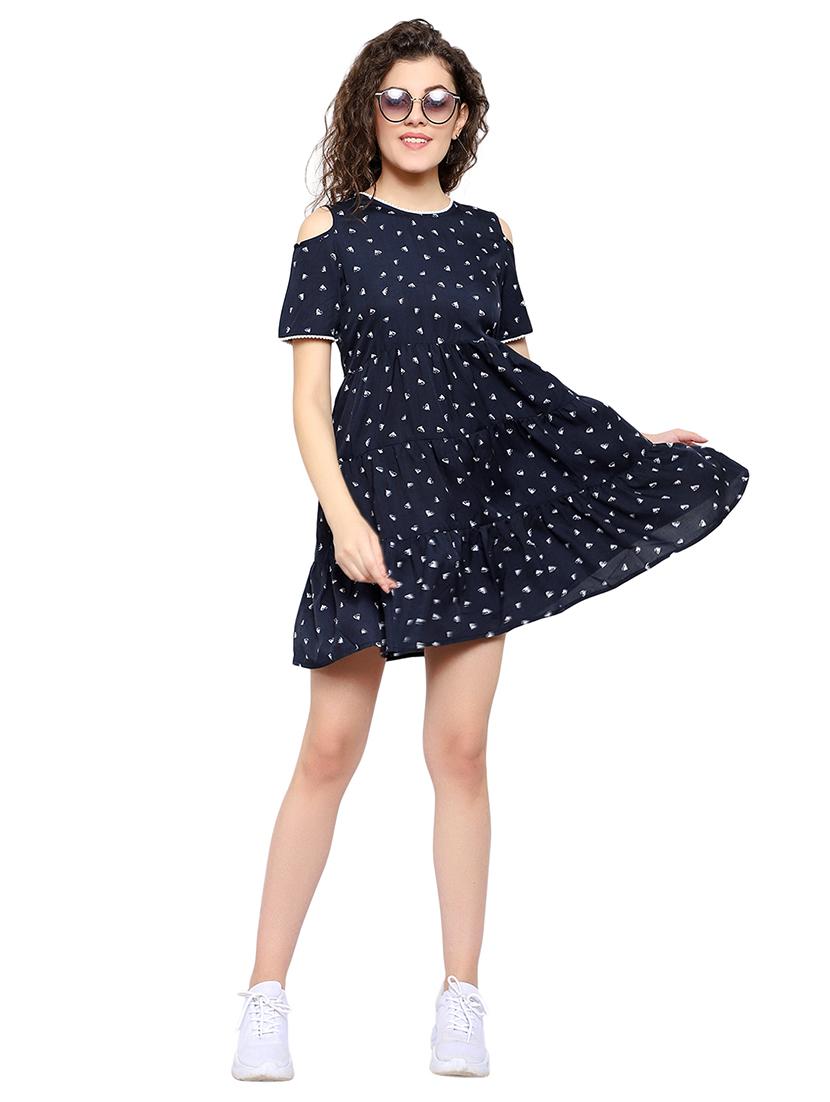 navy blue poly crepe aline dress - 17202806 - Zoom Image - 5