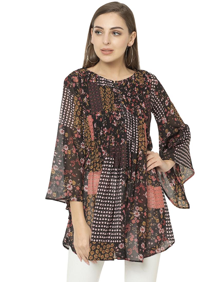 brown poly georgette regular top - 17203165 - Zoom Image - 1