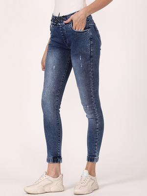 drawstring waist stone wash jeans - 17203459 - Standard Image - 2