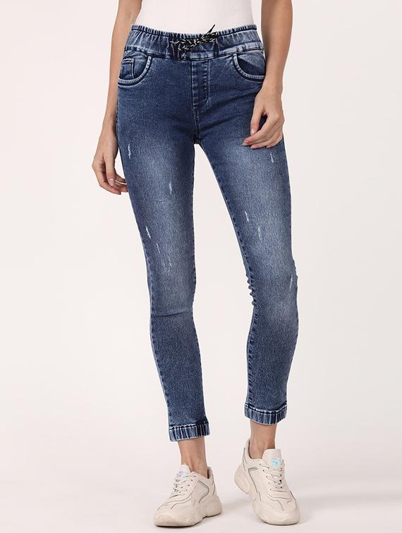 drawstring waist stone wash jeans - 17203459 - Zoom Image - 1