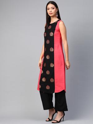 foil print a-line kurta - 17203766 - Standard Image - 2