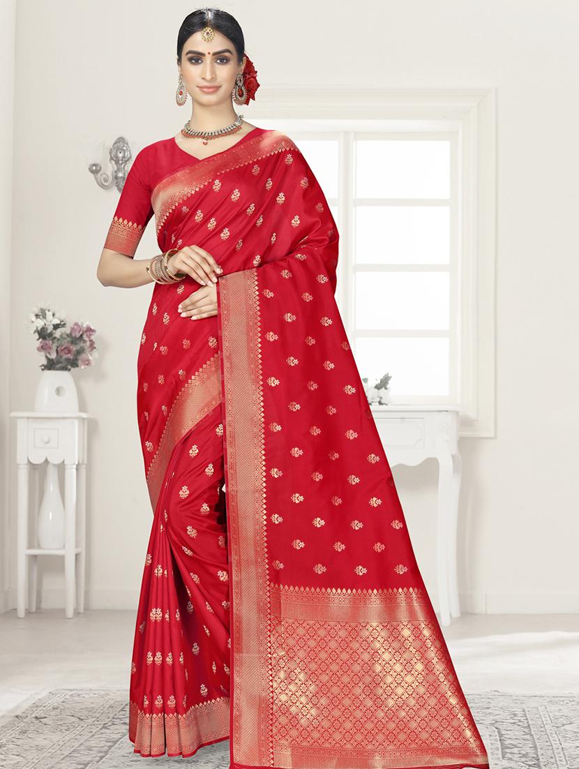 self design jacquard saree with blouse - 17204077 - Zoom Image - 1