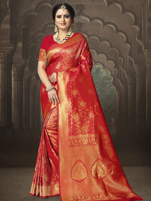 self design jacquard saree with blouse - 17204091 - Standard Image - 1
