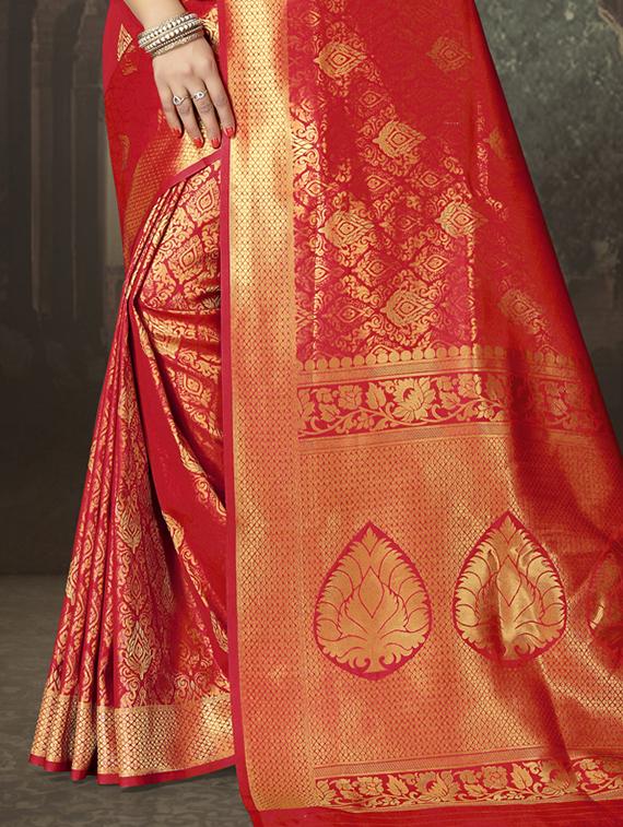 self design jacquard saree with blouse - 17204091 - Zoom Image - 2