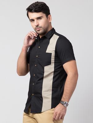 grey color block casual shirt - 17205222 - Standard Image - 2