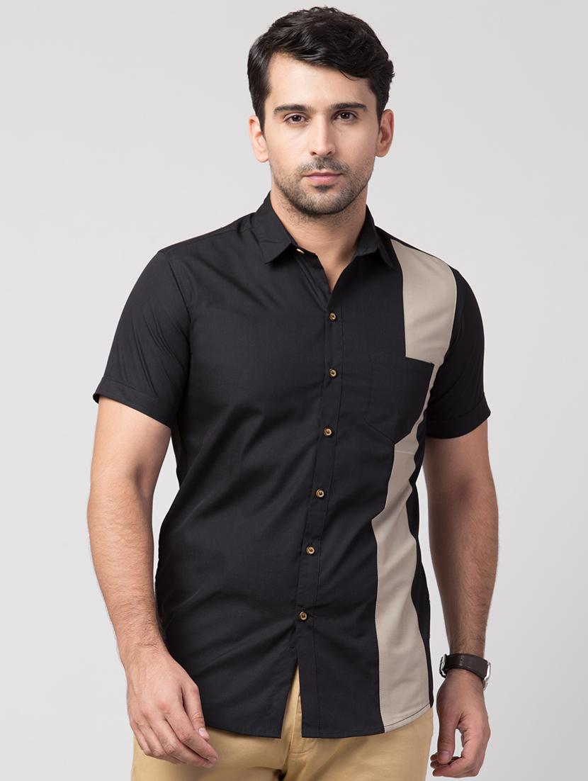 grey color block casual shirt - 17205222 - Zoom Image - 1