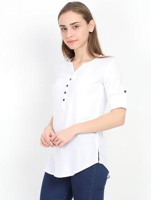 mandarin neck solid top - 17205285 - Standard Image - 2