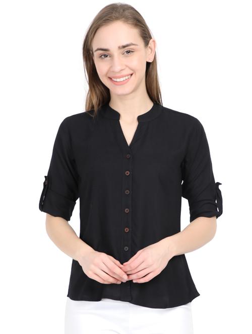 mandarin neck solid top - 17205286 - Standard Image - 1