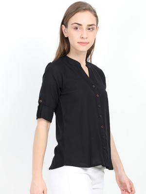 mandarin neck solid top - 17205286 - Standard Image - 2