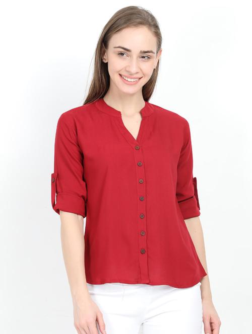 mandarin neck solid top - 17205287 - Standard Image - 1