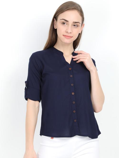mandarin neck solid top - 17205288 - Standard Image - 1