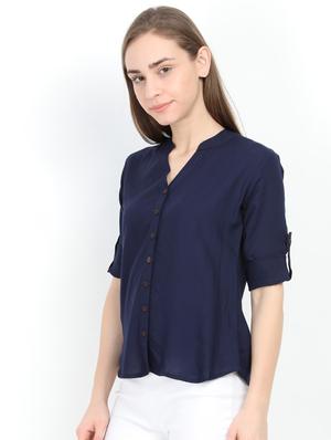 mandarin neck solid top - 17205288 - Standard Image - 2