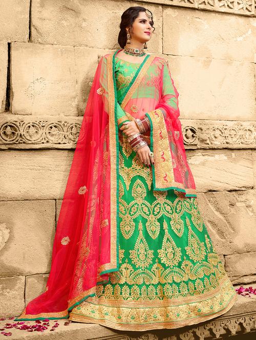 embroidered a-line semi-stitched lehenga - 17205816 - Standard Image - 1