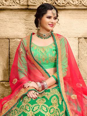 embroidered a-line semi-stitched lehenga - 17205816 - Standard Image - 2