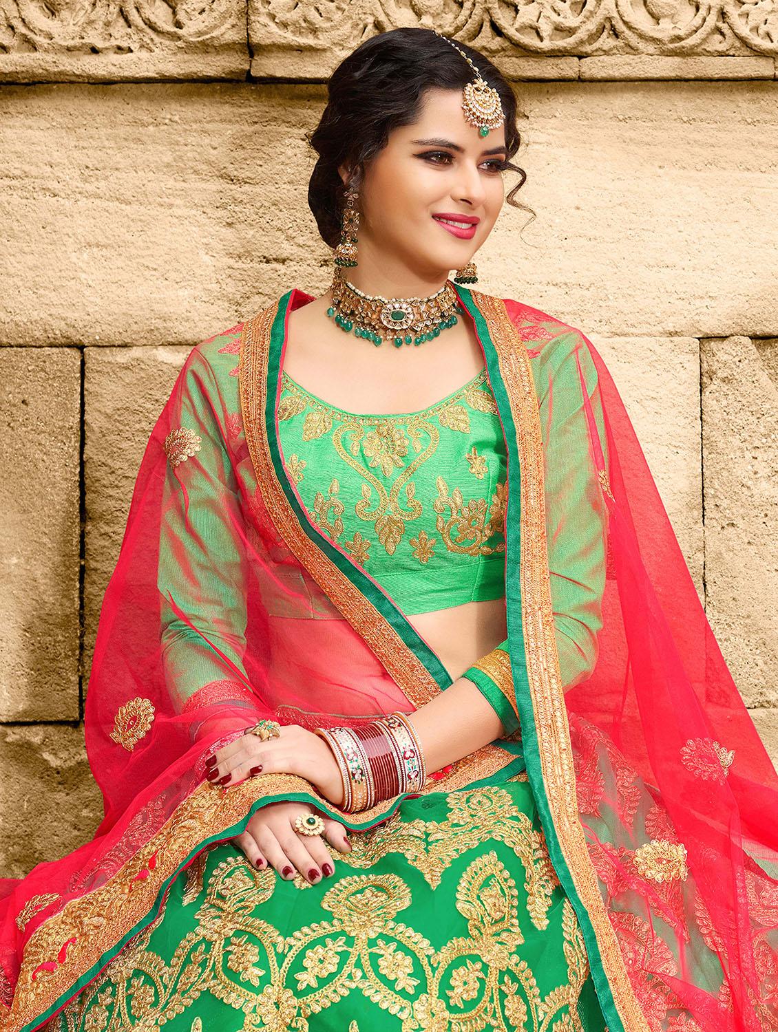 embroidered a-line semi-stitched lehenga - 17205816 - Zoom Image - 2