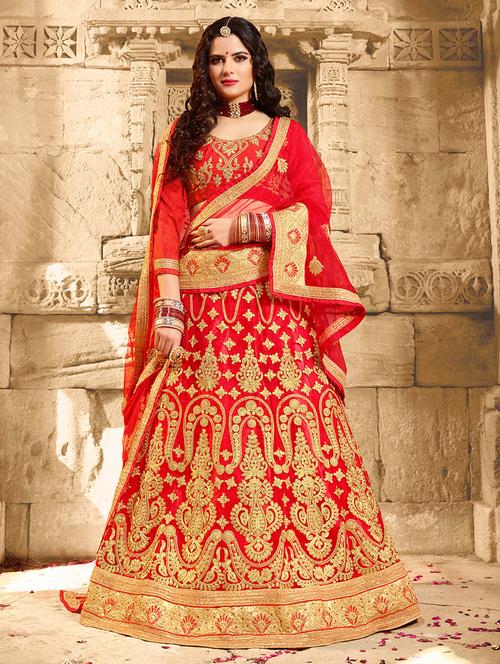 embroidered a-line semi-stitched lehenga - 17205817 - Standard Image - 1