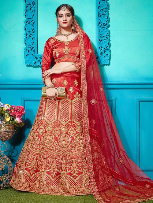 embroidered a-line lehenga - 17205912 - Standard Image - 1