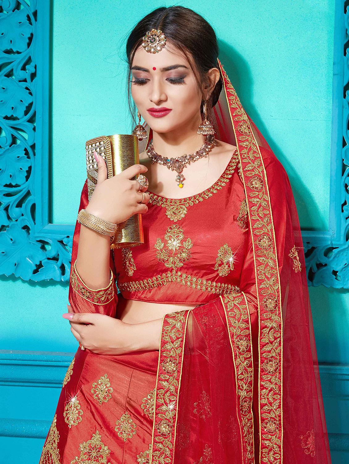 embroidered a-line lehenga - 17205912 - Zoom Image - 2