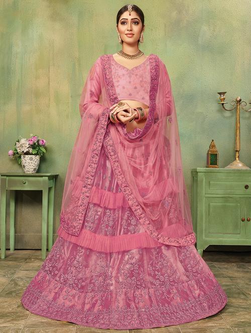 embroidered a-line lehenga - 17206155 - Very Small Image - 1