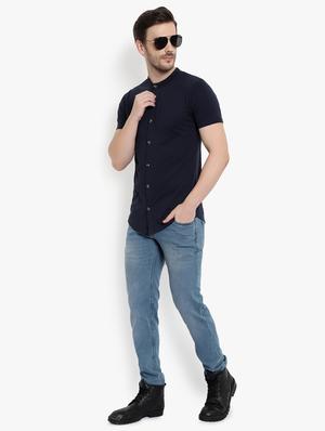 navy blue solid casual shirt - 17206487 - Standard Image - 4