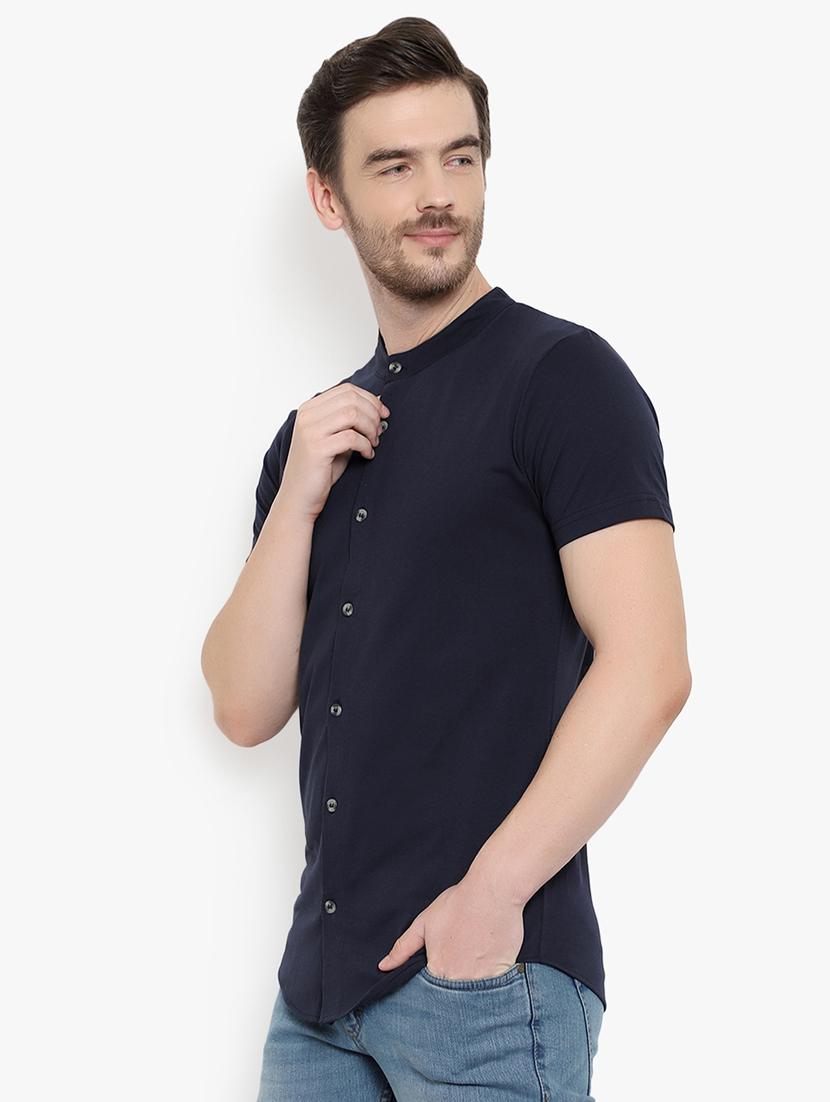 navy blue solid casual shirt - 17206487 - Zoom Image - 2