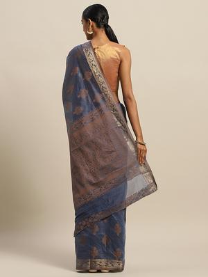 gold print handloom saree with blouse - 17207316 - Standard Image - 2