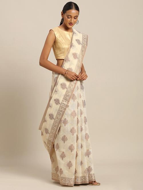 gold print handloom saree with blouse - 17207317 - Standard Image - 1